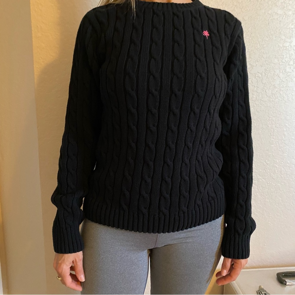 Lilly Pulitzer Beautiful Black Crewneck Sweater 100% Cotton knit Size XS